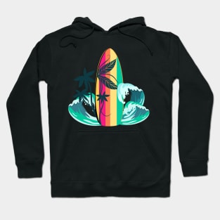 Sport surfboard with palm trees decoration Hoodie